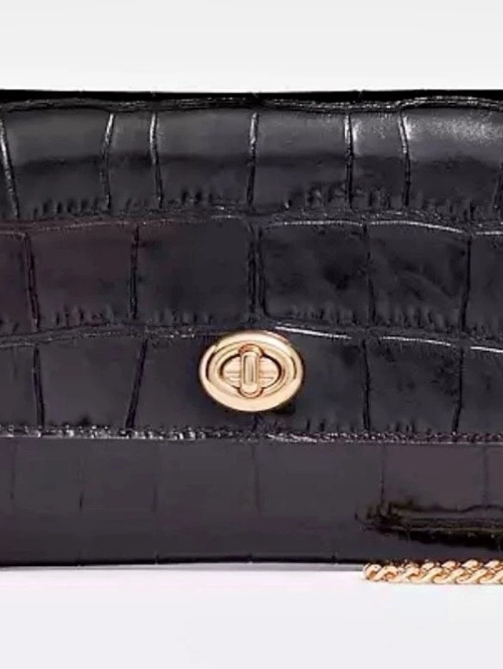 Coach Marlow Turnlock Chain Crossbody Black Croc-Embossed Clutch